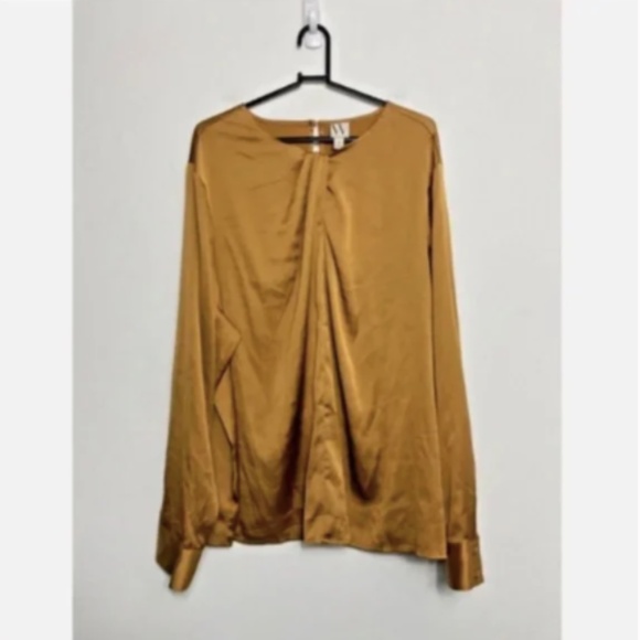 Worthington Satin Effect Gold Long Sleeve Blouse Women Size 3X Plus Career Work - Picture 2 of 6
